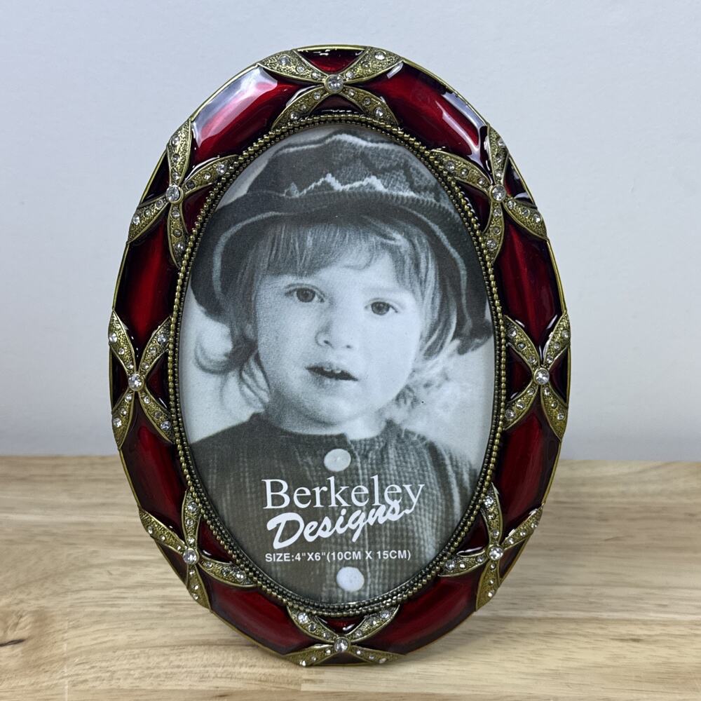 Berkeley Designs Red Enameled & Gold Tone Photo Frame W/Rhinestone 4” X 6”NEW